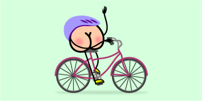 Grafika przedstawiająca pupkę w kasku, jadącą na rowerze